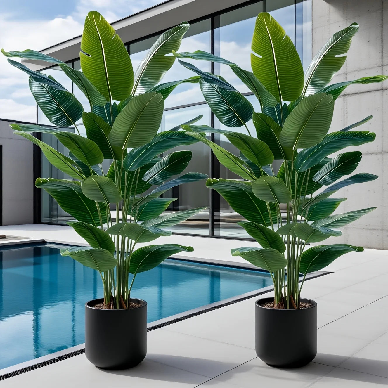 2pcs Artificial Banana Trees with 48 Realistic Tropical Leaves for Gardens Weddings Homes Offices Without Flower Pots