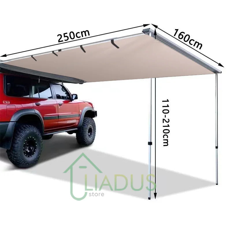 Universal Car Side Awning Portable Quick Fold Roof Top Tent Camping Shade Shelter Vehicle Canopy Fast Storage for RV Off-Road