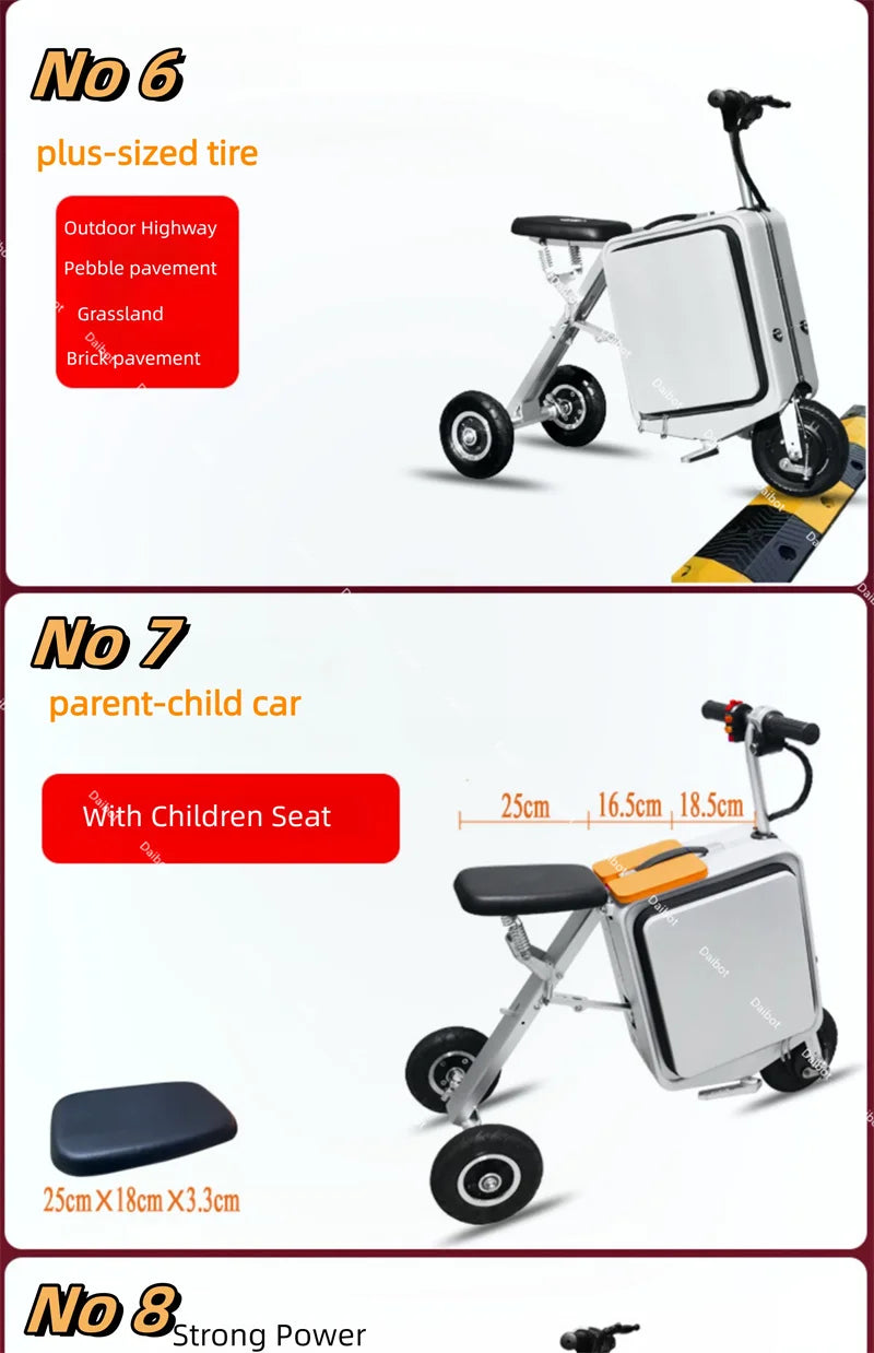 Mini Luggage 3 Wheel Electric Scooter Folding With Storage For Elderly 300W Adult Mobility Scooter Lightweight Removable Battery
