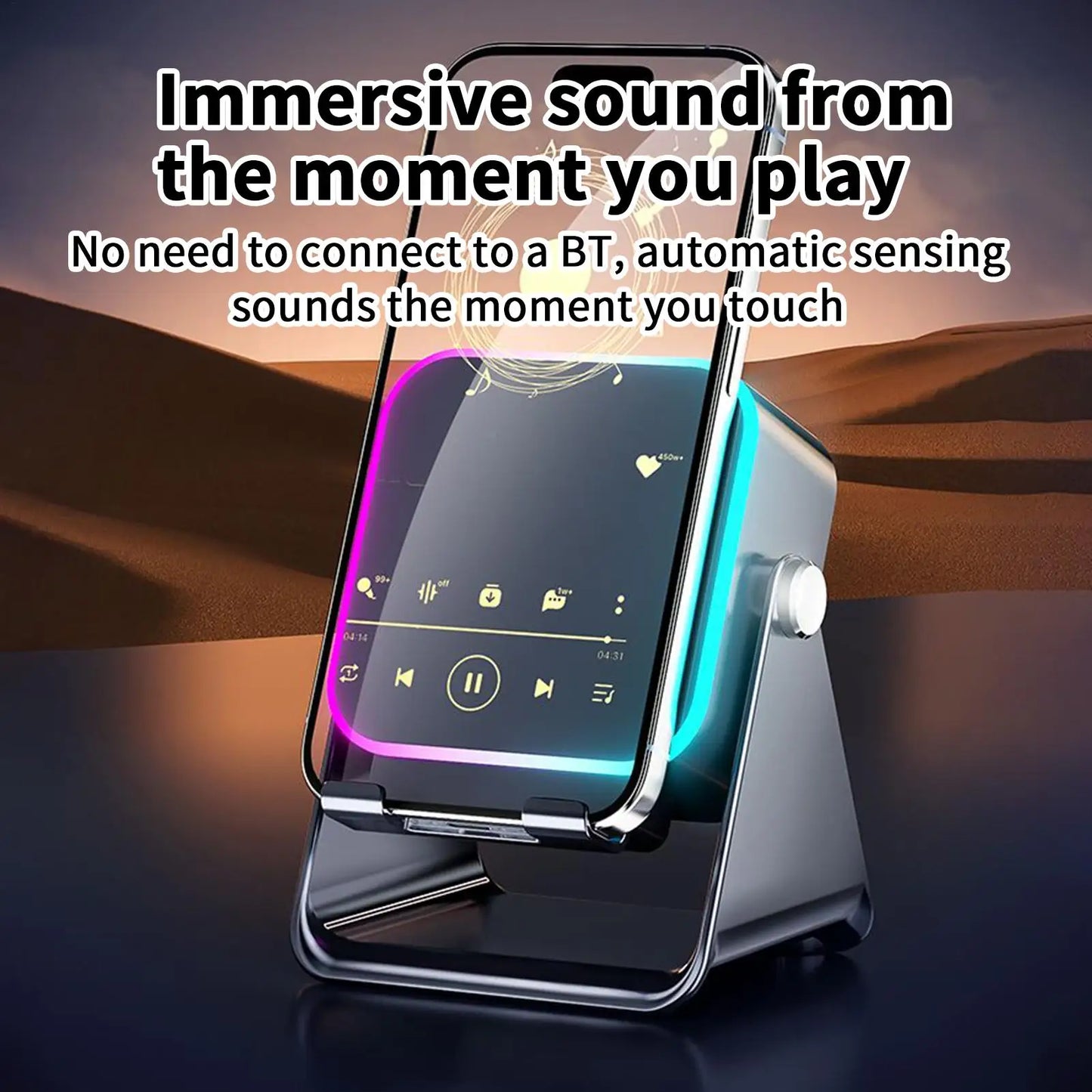 5 In 1 Auto-induction Wireless Induction Speaker 8 Mode RGB Light Phone Stand Surround Sound Portable Phone Holder