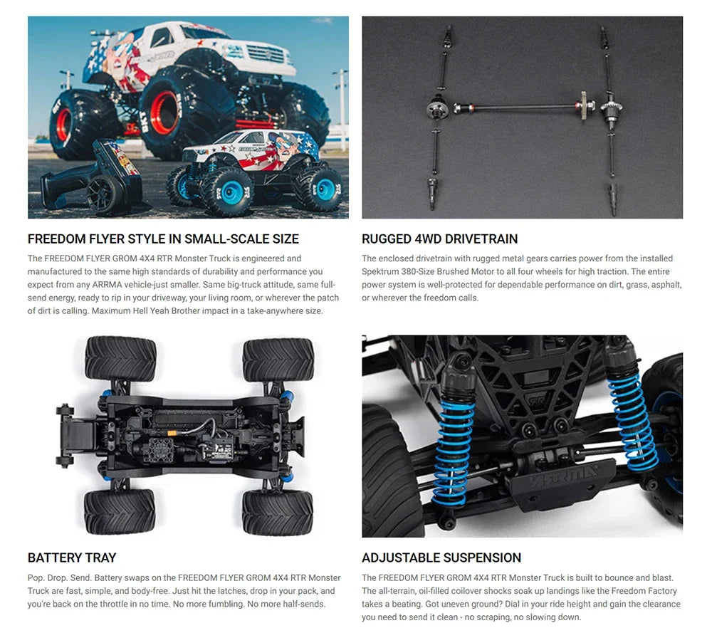 ARRMA FREEDOM FLYER GROM ARA2130FF four-wheel drive monster truck 1/16 electric RC toy car adult toy gift