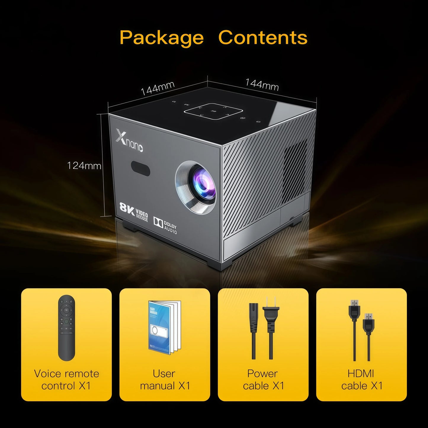 Xnano X3 Mini Projector Android 9.0 8K Decode Electric Focus ±50° Keystone ARGB Light Dolby Audio Portable Home Theater WiFi BT