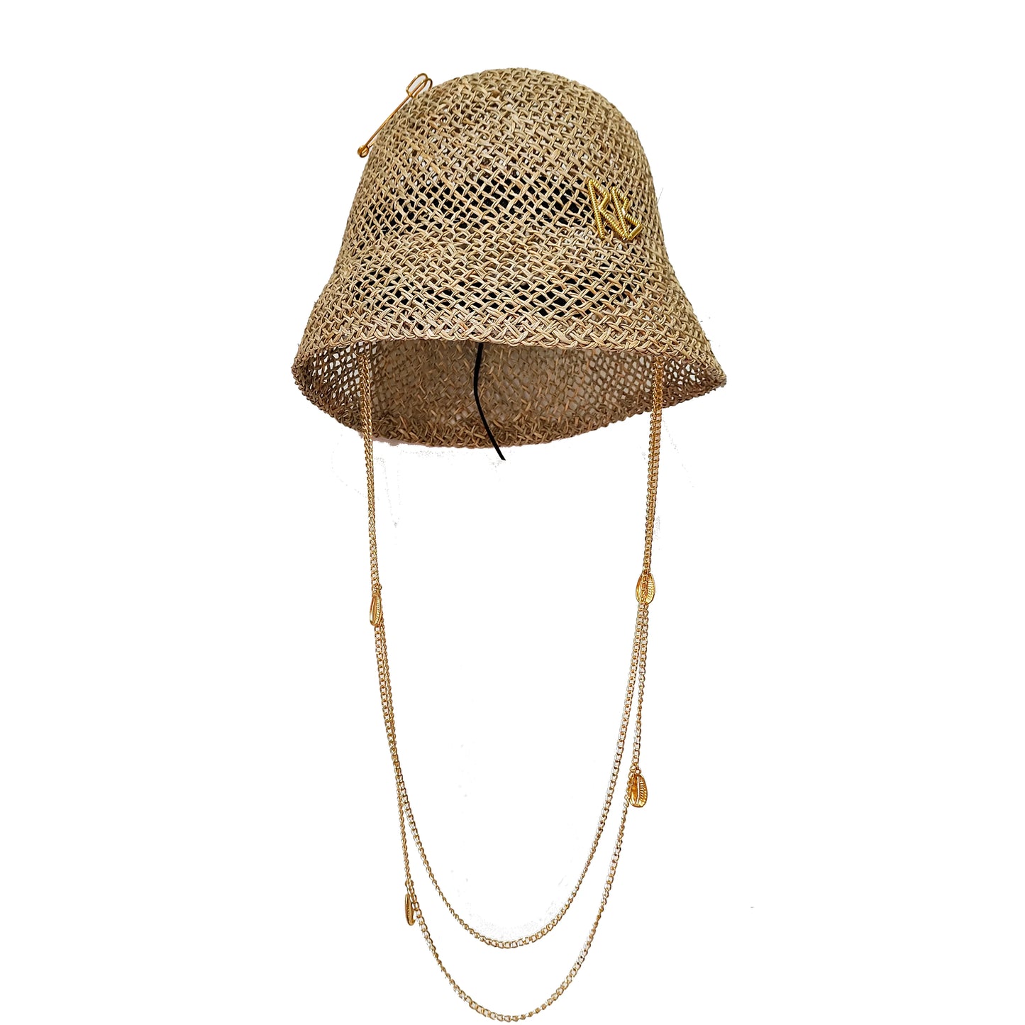 Metal RB letter summer straw hat for men and women summer outdoor vacation beach sun hat panama hat  beach accessories