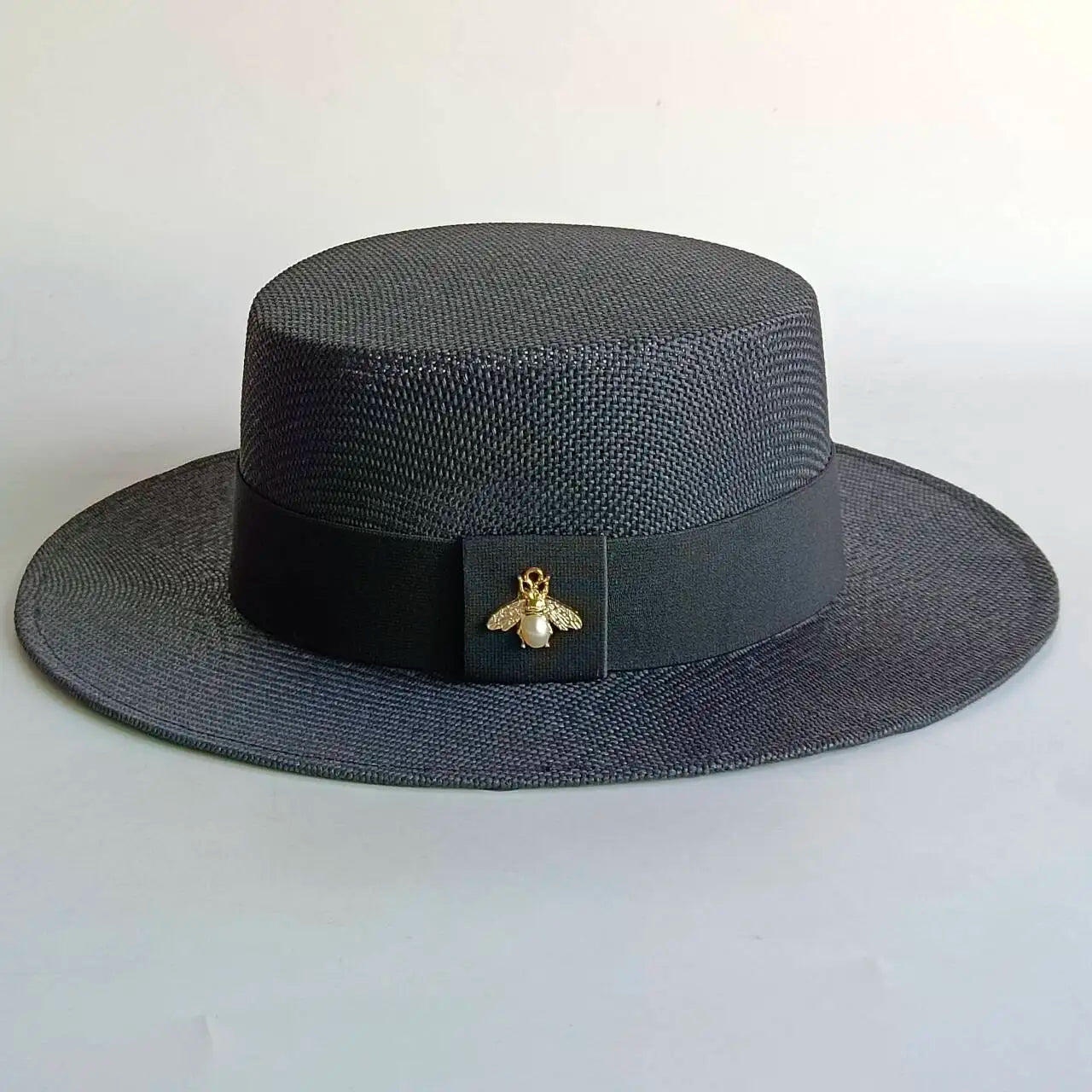 Metal RB letter summer straw hat for men and women summer outdoor vacation beach sun hat panama hat  beach accessories