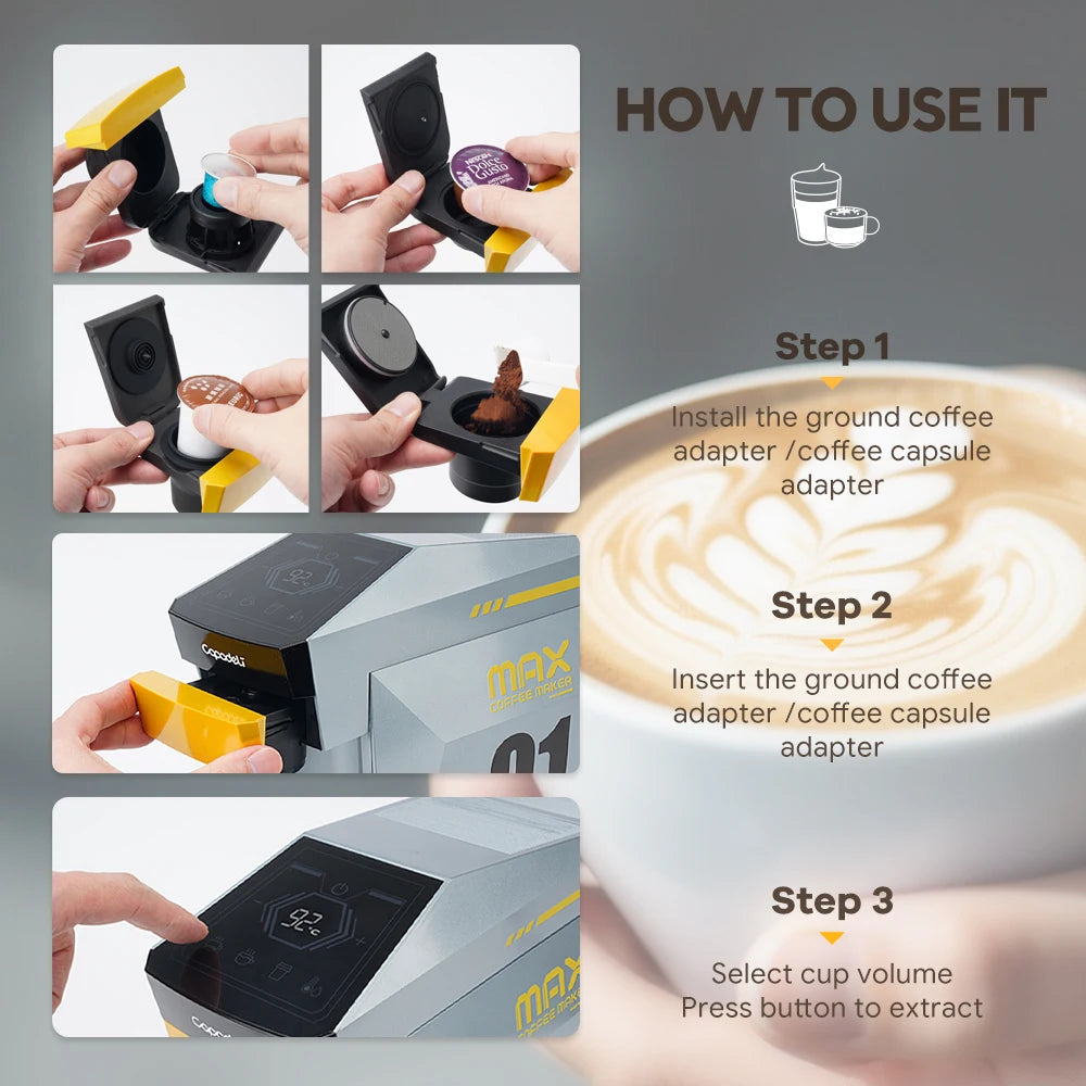 4-in-1 Espresso Machine Compatible with K Cup Pods Nes Original Capsule DG Capsules and Ground Coffee