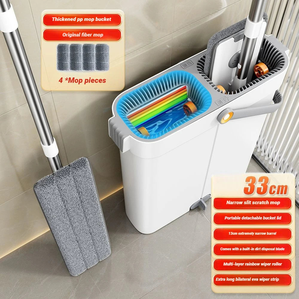 JOYBOS Floor Flat Spin Mop Set With Bucket 360 Rotating Hand-Free  33cm Washing and Squeeze For Home Toilet Bathroom Cleaner Mop