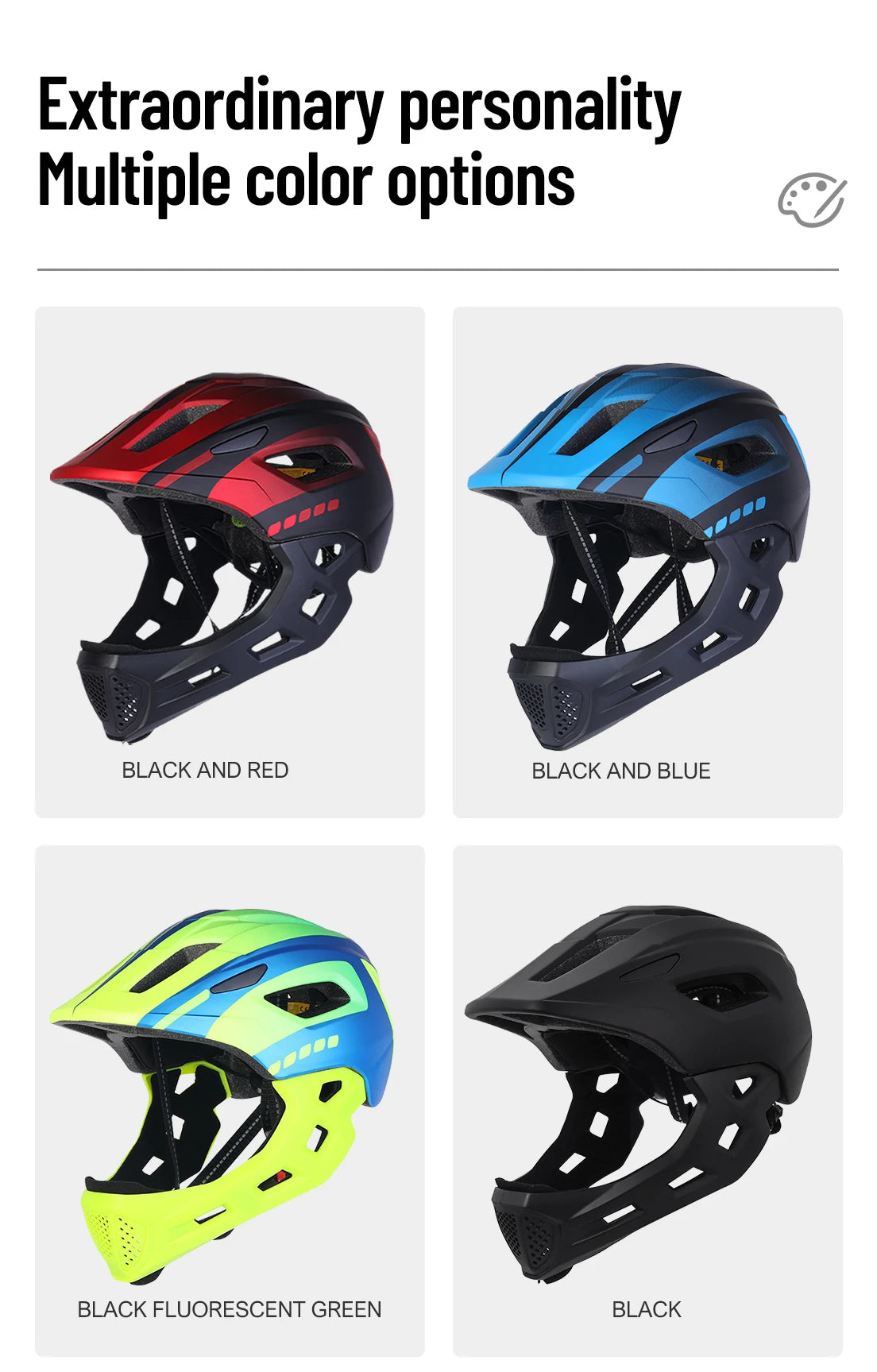Eastinear Children's Bicycle Helmet LED Lightweight Adjustable Skateboard Roller Skating Full Face Detachable Riding Helmet