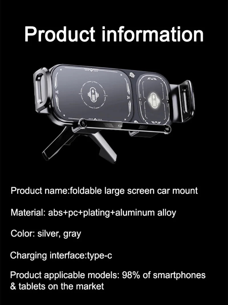 Wireless charging folding car large screen cell phone holder fast charging car navigation bracket