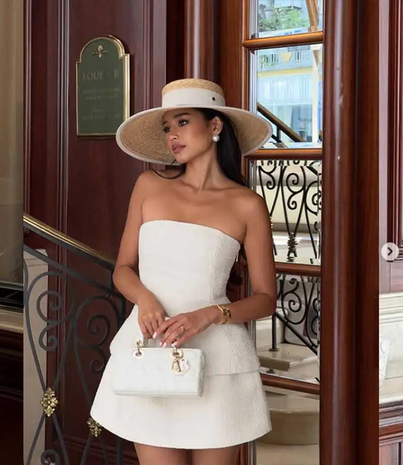 Hepburn style summer straw hat French elegant ladies seaside travel sun hat bow ribbon flat top wide brim straw hat  여름모자