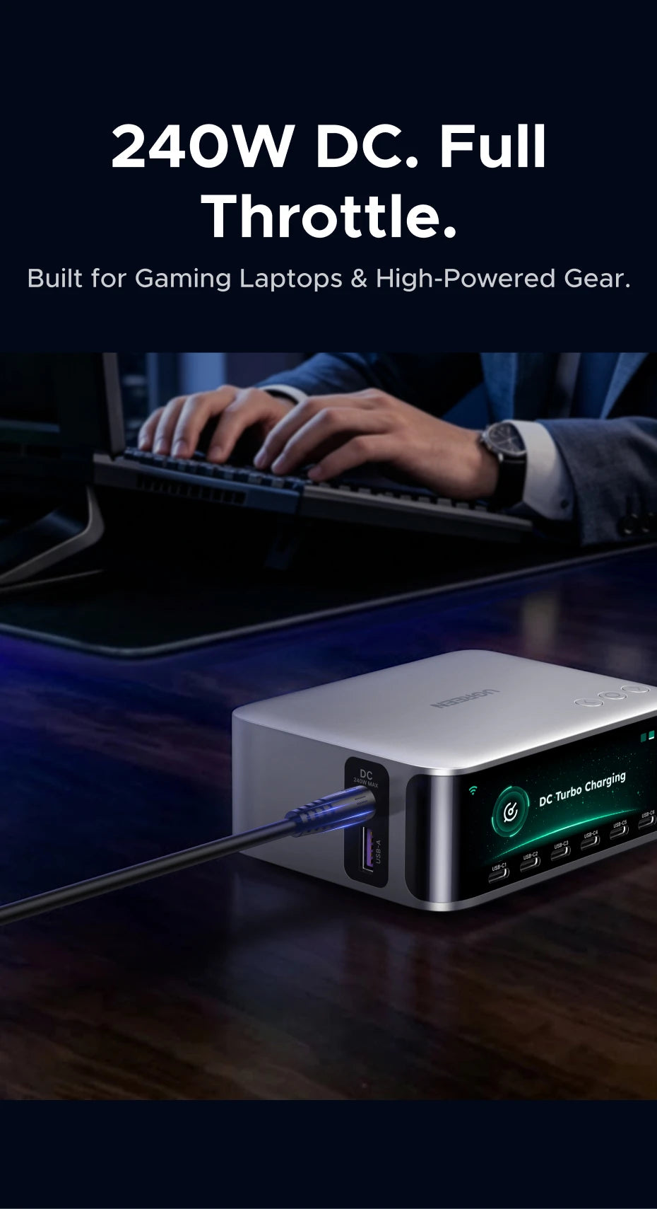 UGREEN 300W GaN Charger With Smart Display AVS PD 3.1 7 IN 1 Desktop Charging Station For MacBook Pro Laptop iPhone Samsung iPad