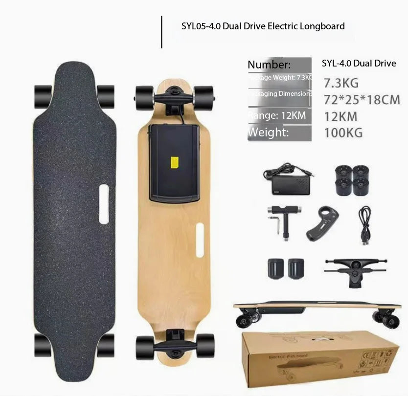 All Terrain Electric Skateboard, Off-Road Shock Absorbing Board, Wireless Remote Control High Speed Scooter for Adults Commute