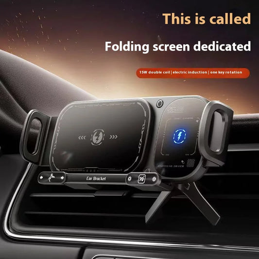 2IN1 Car Wireless Charger Phone Holder Touch Rotate Stand for Samsung Galaxy Fold 6 5 4 3 Z Flip iphone 16 15 14 13 12 11Pro Max