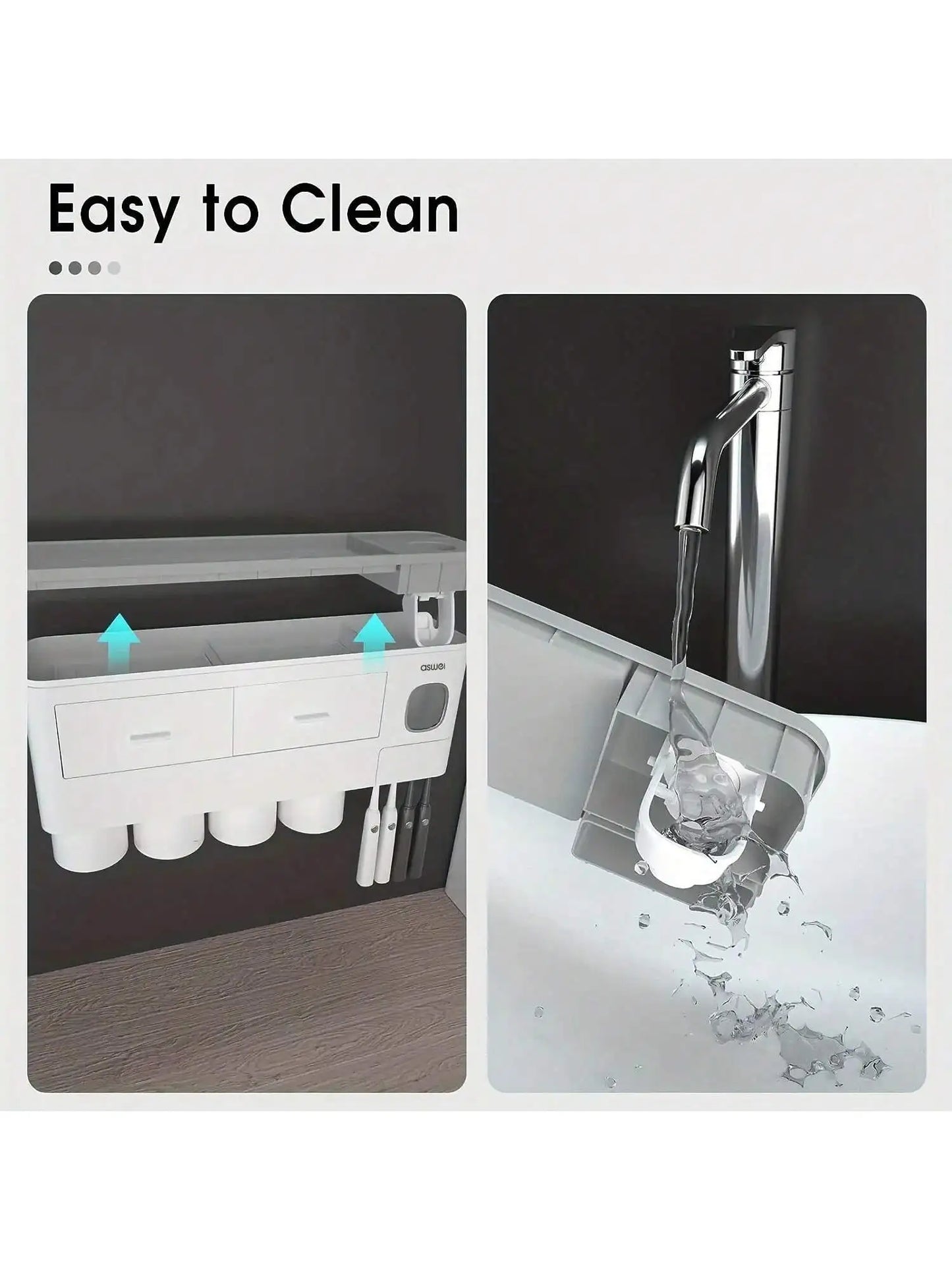 Toothbrush Holder Wall Mounted No-Drill – 2-in-1 Bathroom Organizer with Toothpaste Squeezer & Storage Rack