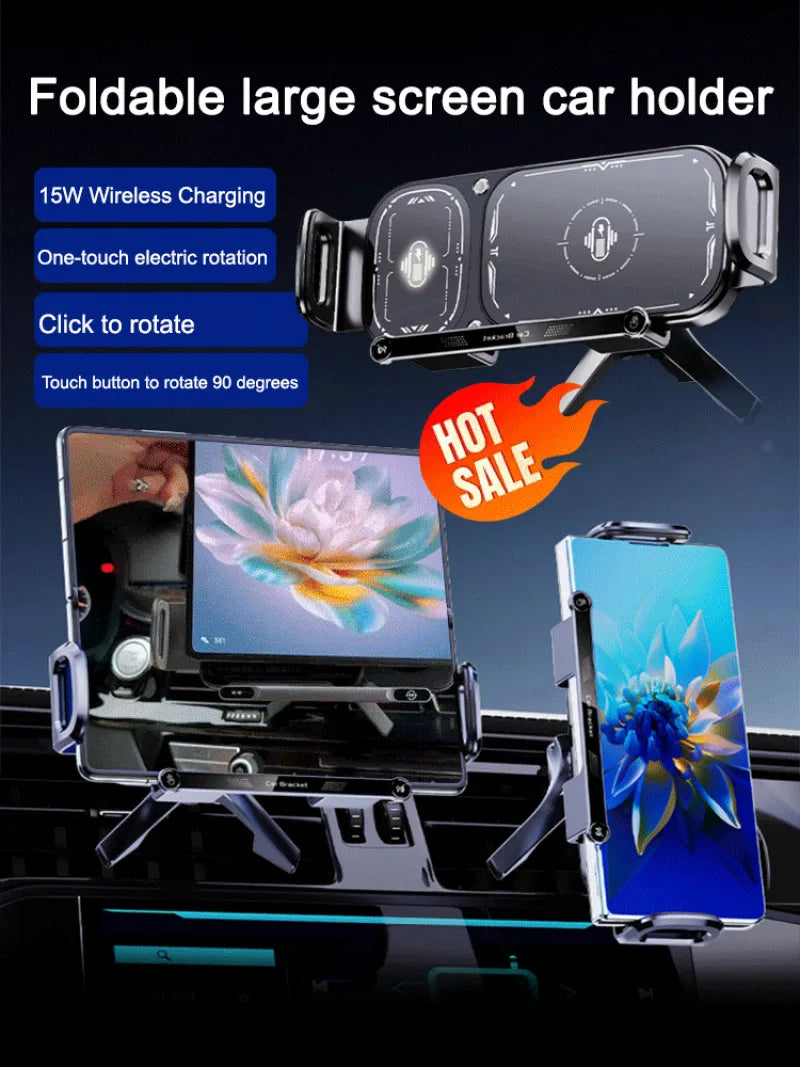 Wireless charging folding car large screen cell phone holder fast charging car navigation bracket