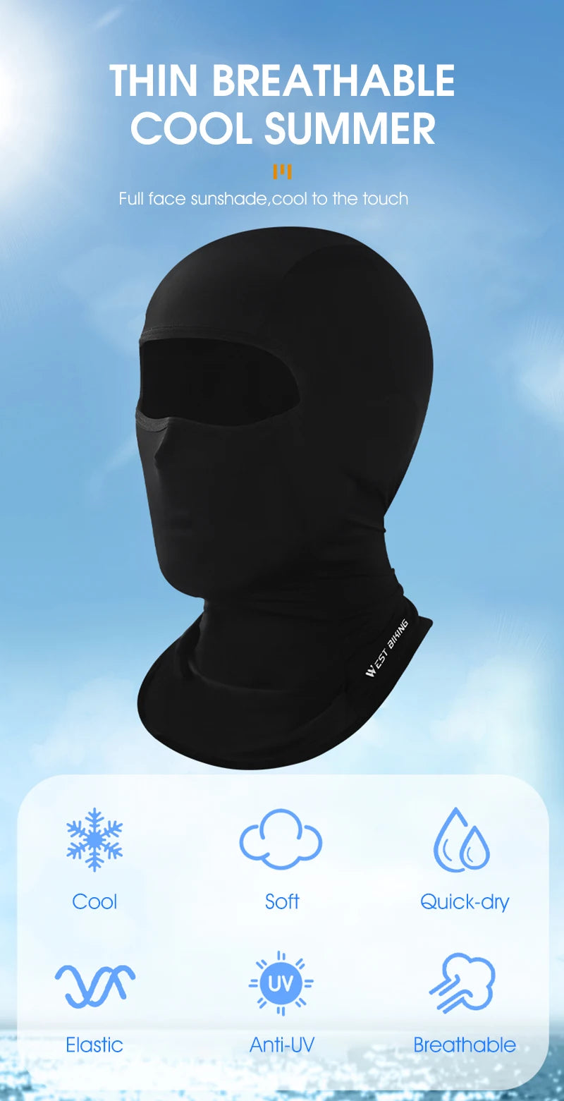 WEST BIKING Summer Breathable Cycling Cap Anti-UV Balaclava Men Full Face Mask Bicycle Motorcycle Running Cooling Sport Gear