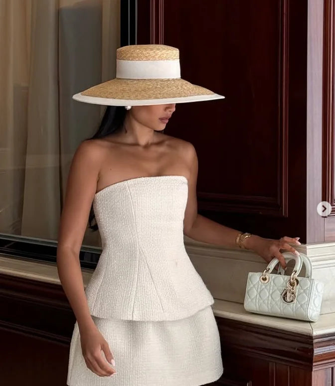 Hepburn style summer straw hat French elegant ladies seaside travel sun hat bow ribbon flat top wide brim straw hat  여름모자