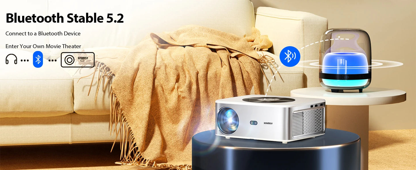 XIWBSY 1000Ansi AutoFocus Projector Bluetooth5.2 Android Projector 4K 8K Decode Video Audio Home Theater Portable Proyector