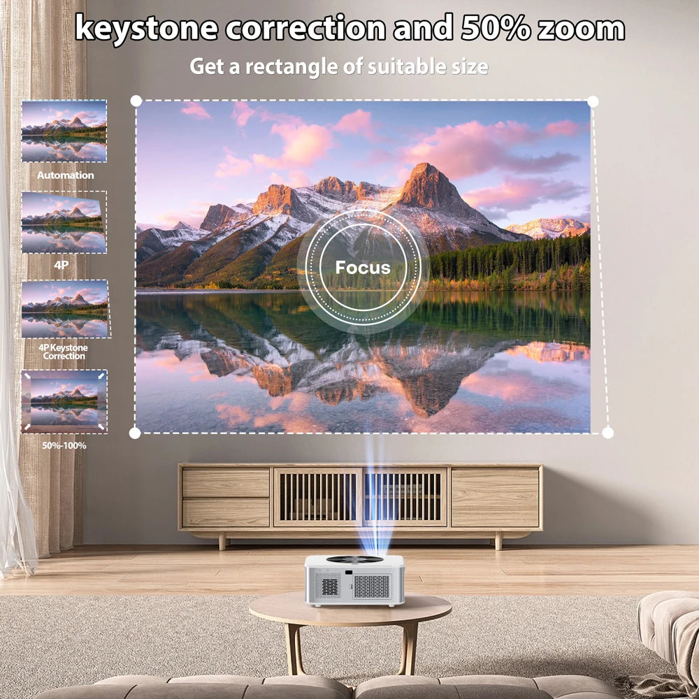 XIWBSY 1000Ansi AutoFocus Projector Bluetooth5.2 Android Projector 4K 8K Decode Video Audio Home Theater Portable Proyector