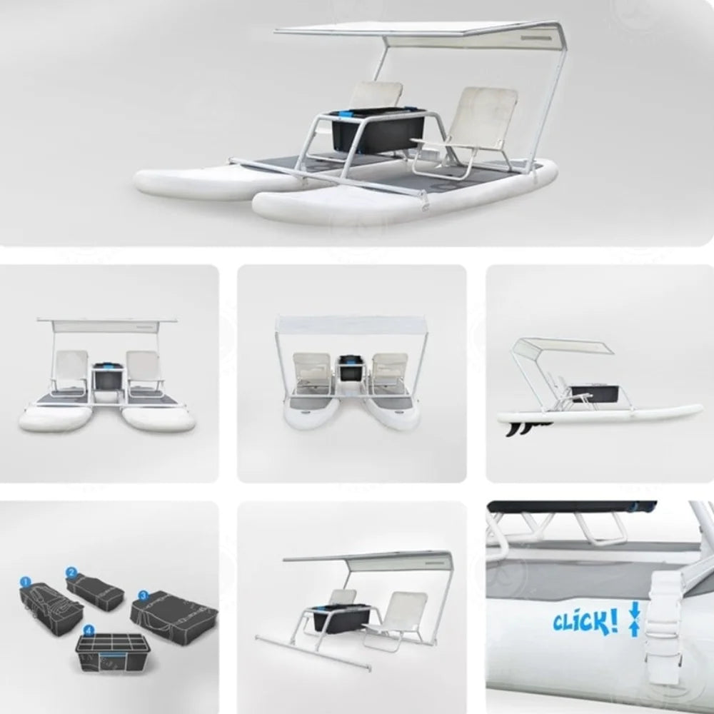 Inflatable Catamaran Boat with Dual Paddleboards and Outboard Motor for Water Adventure