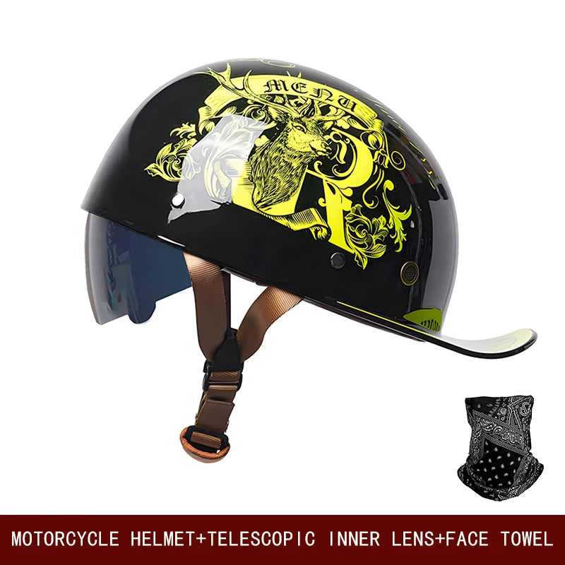 Motorcycle Helmet, Japanese-German Helmet, Men's Retro Half Helmet, Cruise Pedal, Tram, Light Prince Baseball Cap, Spring and Su