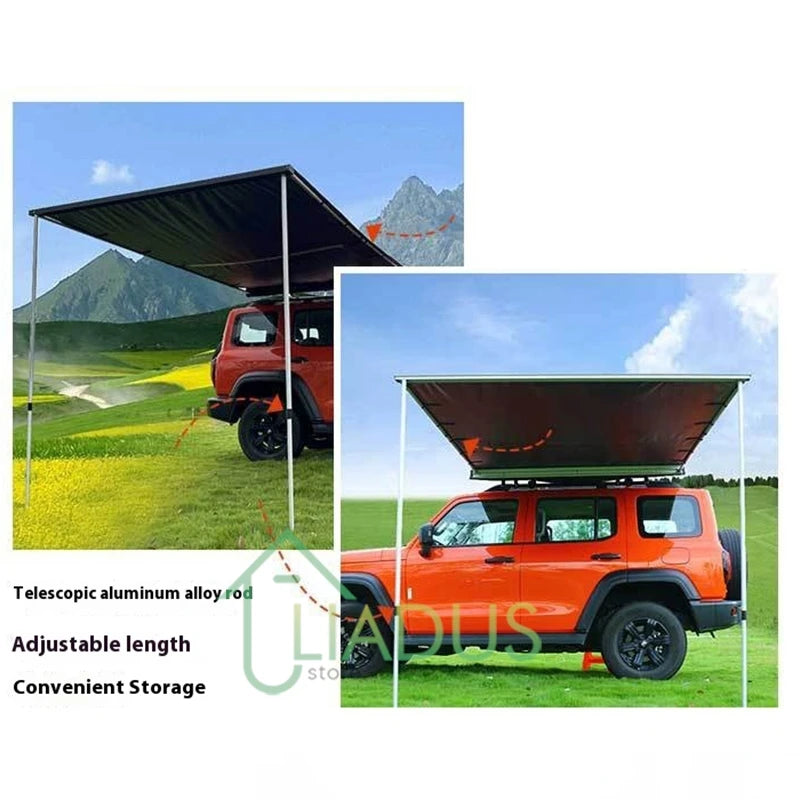 Universal Car Side Awning Portable Quick Fold Roof Top Tent Camping Shade Shelter Vehicle Canopy Fast Storage for RV Off-Road