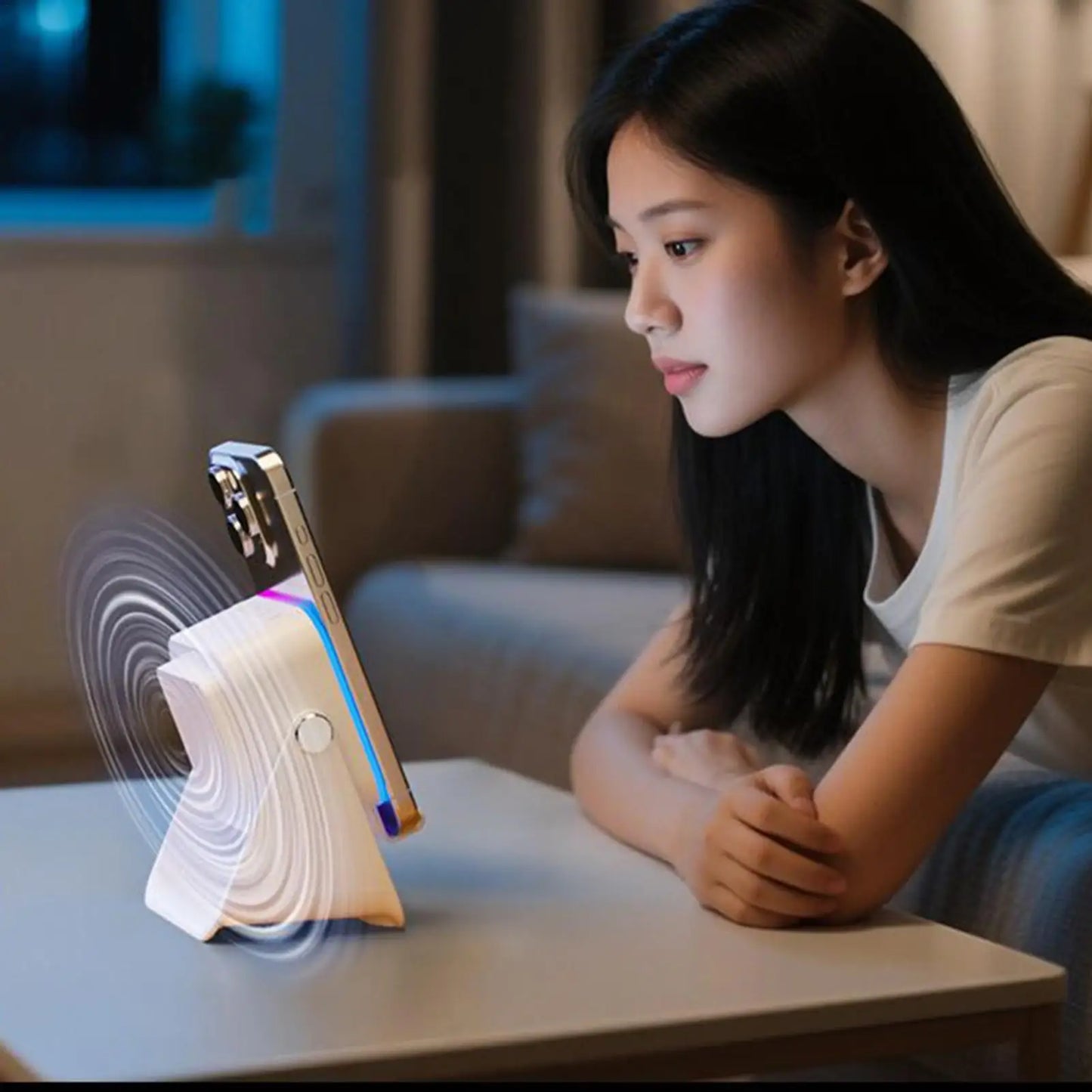 5 In 1 Auto-induction Wireless Induction Speaker 8 Mode RGB Light Phone Stand Surround Sound Portable Phone Holder