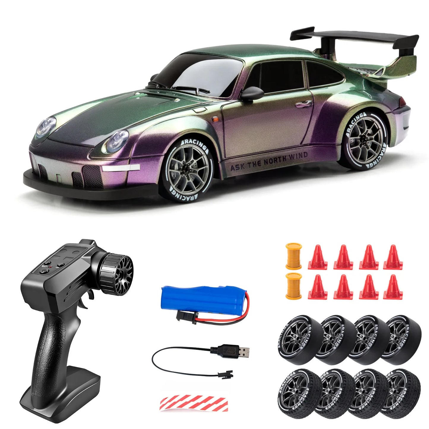RC Drift Car 1:24 Remote Control Car for Adult 20KM/H 4WD High Speed RC Cars with LED Lights Extra Drifting Tires Vehicle Toy