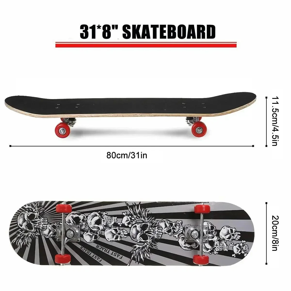 31 inch Skateboard Beginner Adult Kids Four-Wheeled Maple Board Double Rocker Professional High Speed Drift Sticker Skateboard