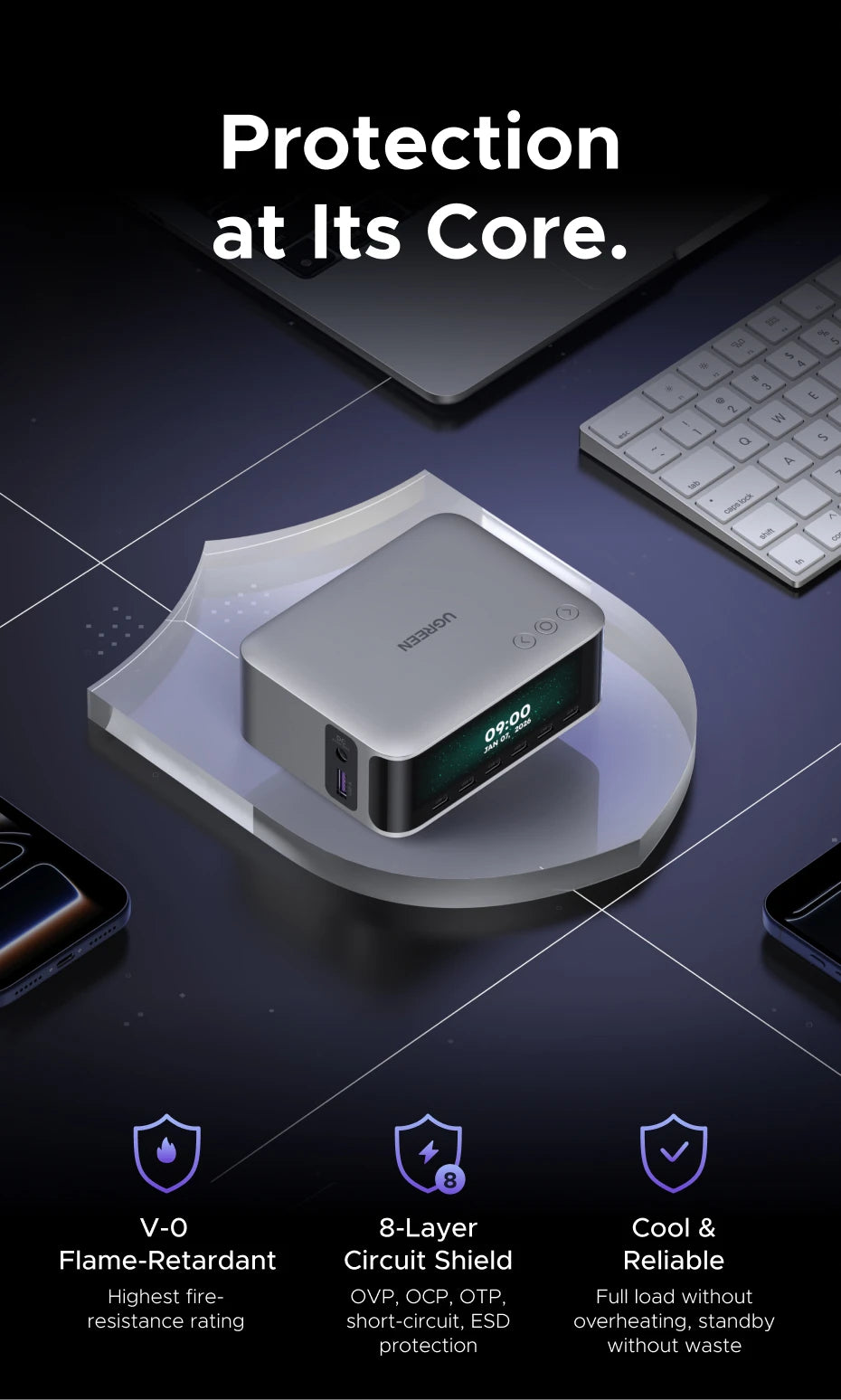 UGREEN 300W GaN Charger With Smart Display AVS PD 3.1 7 IN 1 Desktop Charging Station For MacBook Pro Laptop iPhone Samsung iPad