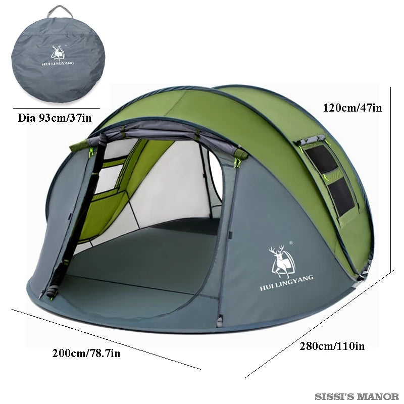 HUI LING YANG 3-4Persons Pop Up Throw Tent Automatic Waterproof Large Space Family Outdoor Camping Portable Tourist Pergola
