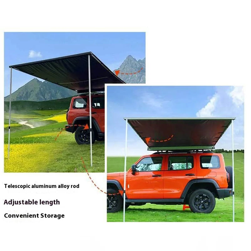 Universal Car Side Awning Portable Quick Fold Roof Top Tent Camping Shade Shelter Vehicle Canopy Fast Storage for RV Off-Road