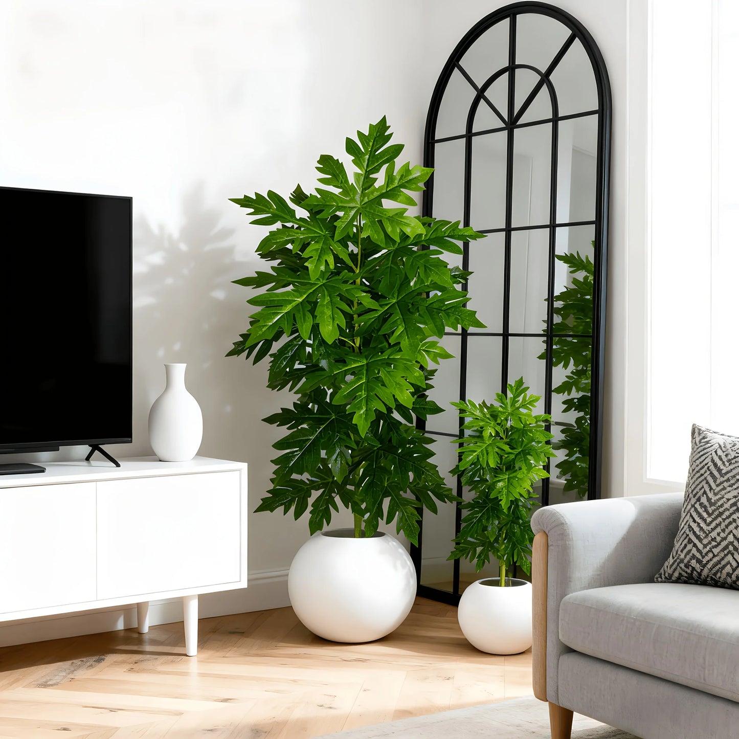 1Pcs Large Lifelike Artificial Rosaceae Papaya Leaf Plant 15-Leaf Simulated Monster Plant, Artificial Flowers Green Potted Plant