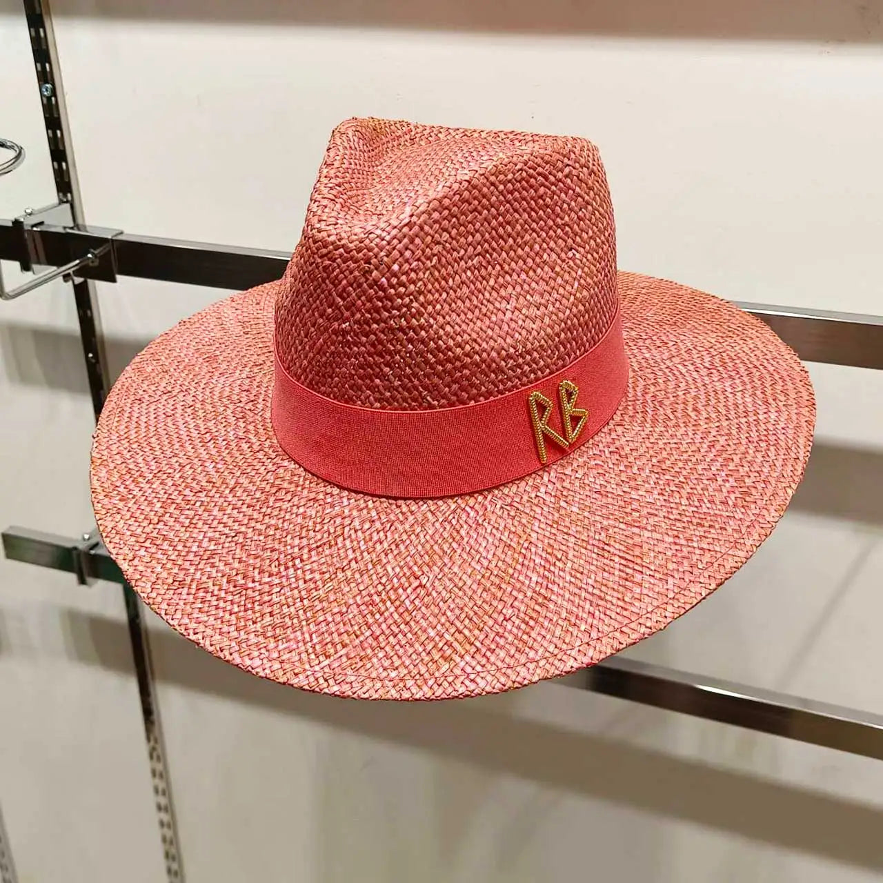 Metal RB letter summer straw hat for men and women summer outdoor vacation beach sun hat panama hat  beach accessories