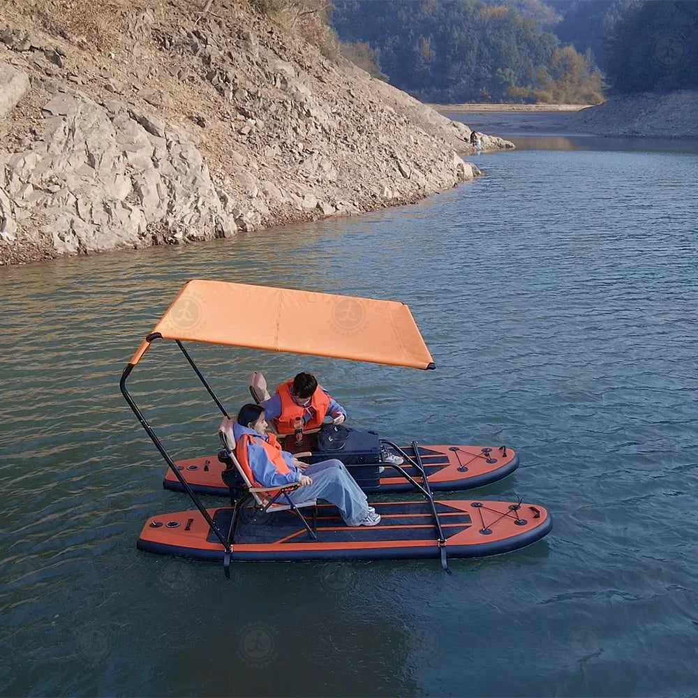 Inflatable Catamaran Boat with Dual Paddleboards and Outboard Motor for Water Adventure