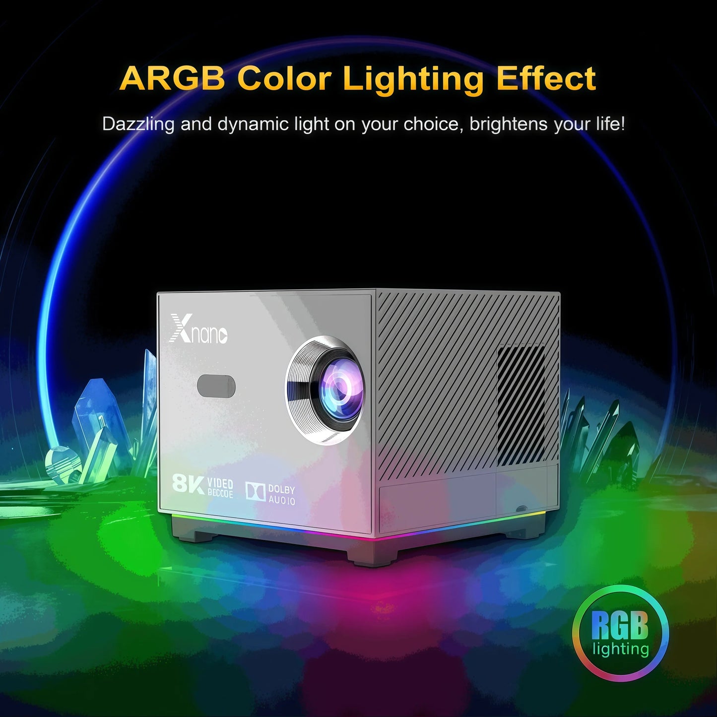 Xnano X3 Mini Projector Android 9.0 8K Decode Electric Focus ±50° Keystone ARGB Light Dolby Audio Portable Home Theater WiFi BT