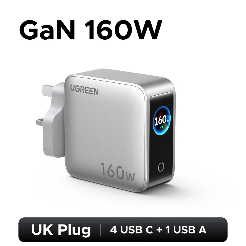 UGREEN 160W GaN Charger With Smart Display AVS PD 3.1 140W QC4.0 For MacbookPro Laptop iPhone 17 16 iPad Tablet SamsungS25 Ultra