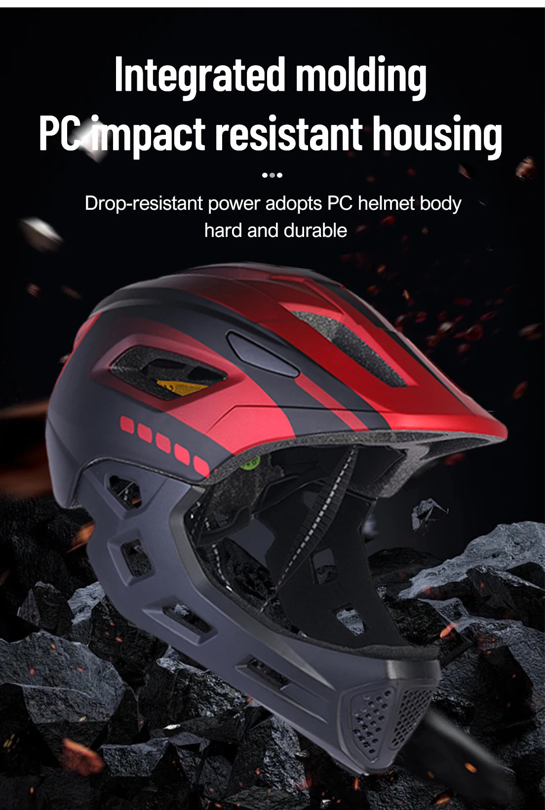 Eastinear Children's Bicycle Helmet LED Lightweight Adjustable Skateboard Roller Skating Full Face Detachable Riding Helmet