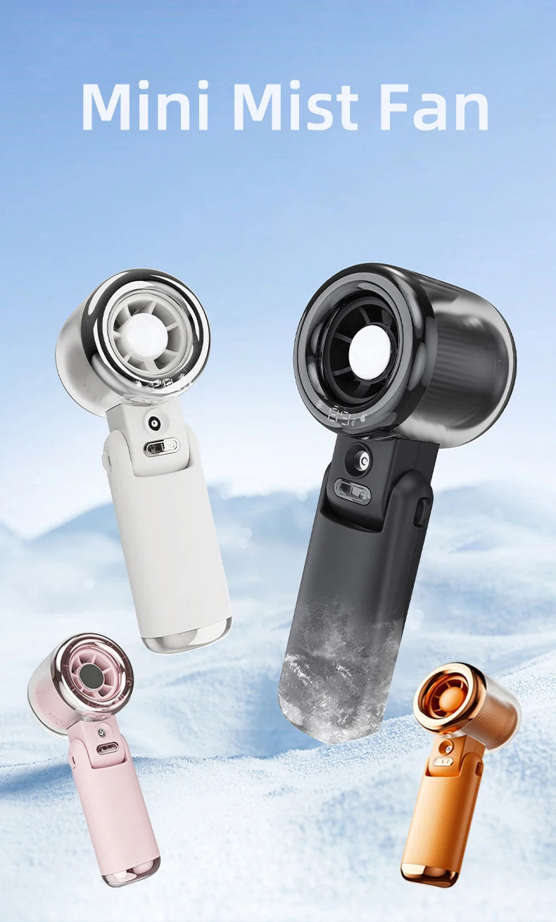 Mini Fan Portable Water Mist Fan 3600mAh 5 Speeds Handheld Foldable Neck Hanging Humidifier Small Spray Fans Type-C Rechargeable Vibely Store
