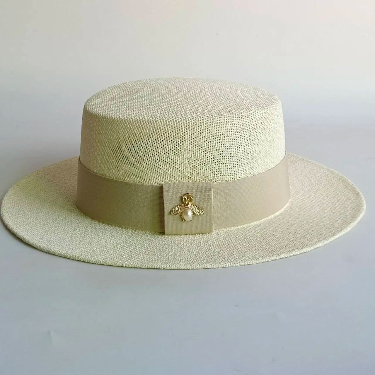 Metal RB letter summer straw hat for men and women summer outdoor vacation beach sun hat panama hat  beach accessories