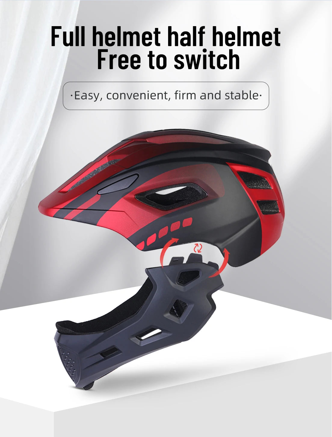 Eastinear Children's Bicycle Helmet LED Lightweight Adjustable Skateboard Roller Skating Full Face Detachable Riding Helmet