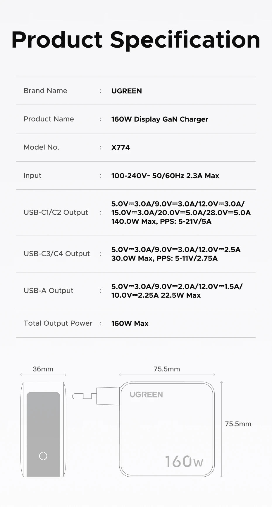 UGREEN 160W GaN Charger With Smart Display AVS PD 3.1 140W QC4.0 For MacbookPro Laptop iPhone 17 16 iPad Tablet SamsungS25 Ultra