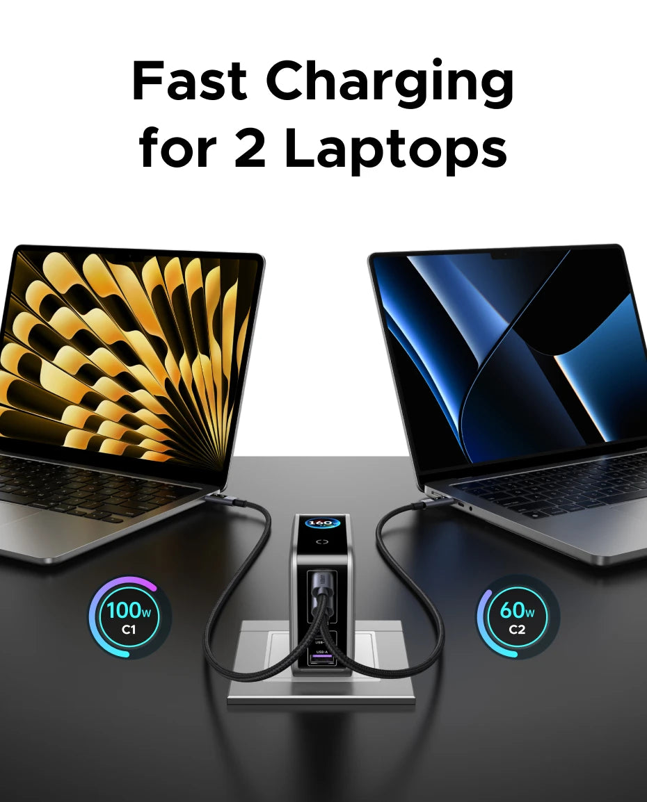 UGREEN 160W GaN Charger With Smart Display AVS PD 3.1 140W QC4.0 For MacbookPro Laptop iPhone 17 16 iPad Tablet SamsungS25 Ultra
