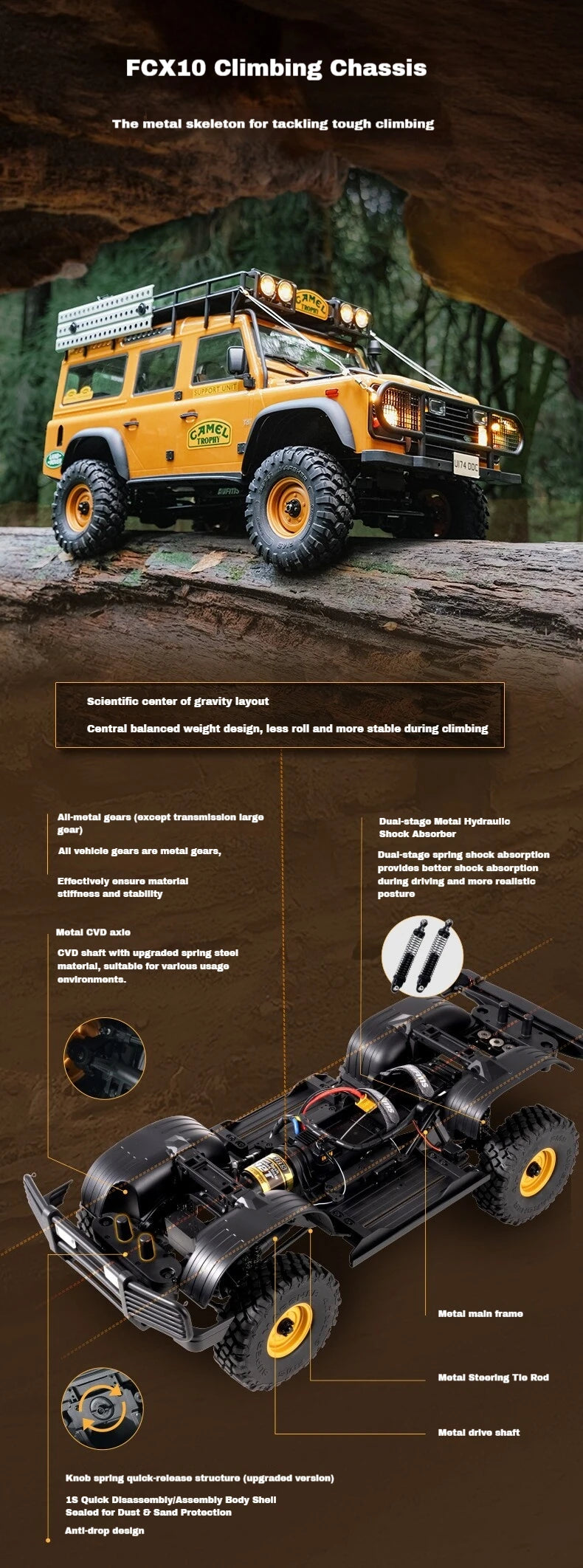 FMS New 1/10 FCX10 Camel Trophy Simulation Electric Remote Control Vehicle Climbing Off-Road Vehicle Toy Model RC Car Adult Gift