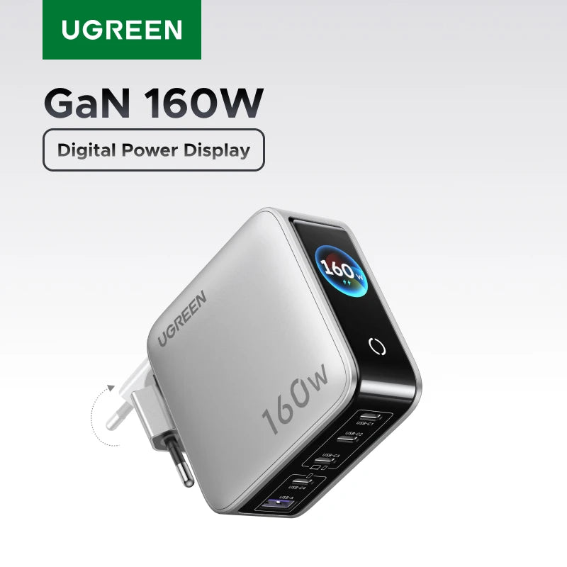 UGREEN 160W GaN Charger With Smart Display AVS PD 3.1 140W QC4.0 For MacbookPro Laptop iPhone 17 16 iPad Tablet SamsungS25 Ultra