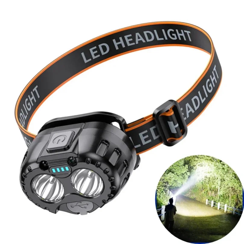 Outdoor Headlamp USB Rechargeable Work Flashlight Multifunctional Head Torch Mini LED Headlight for Camping Fishing Hiking