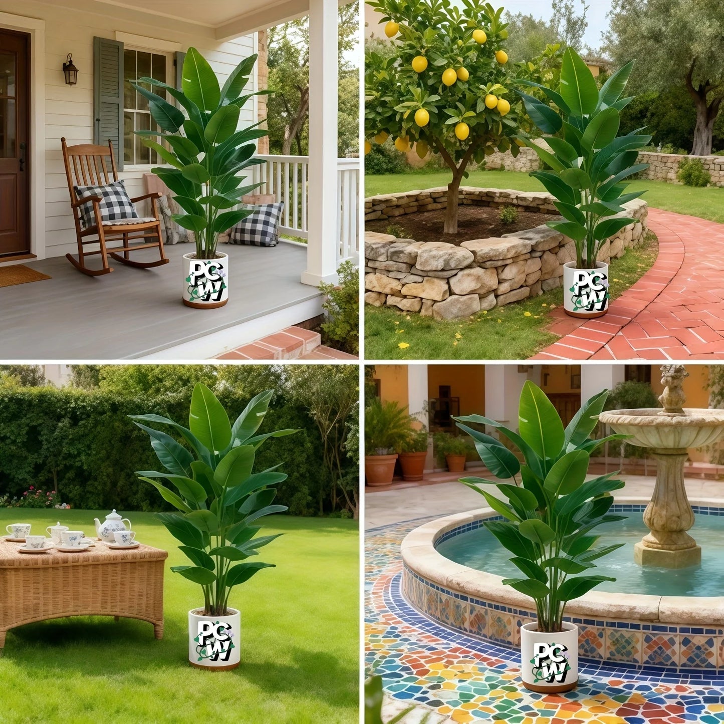 2pcs Artificial Banana Trees with 48 Realistic Tropical Leaves for Gardens Weddings Homes Offices Without Flower Pots