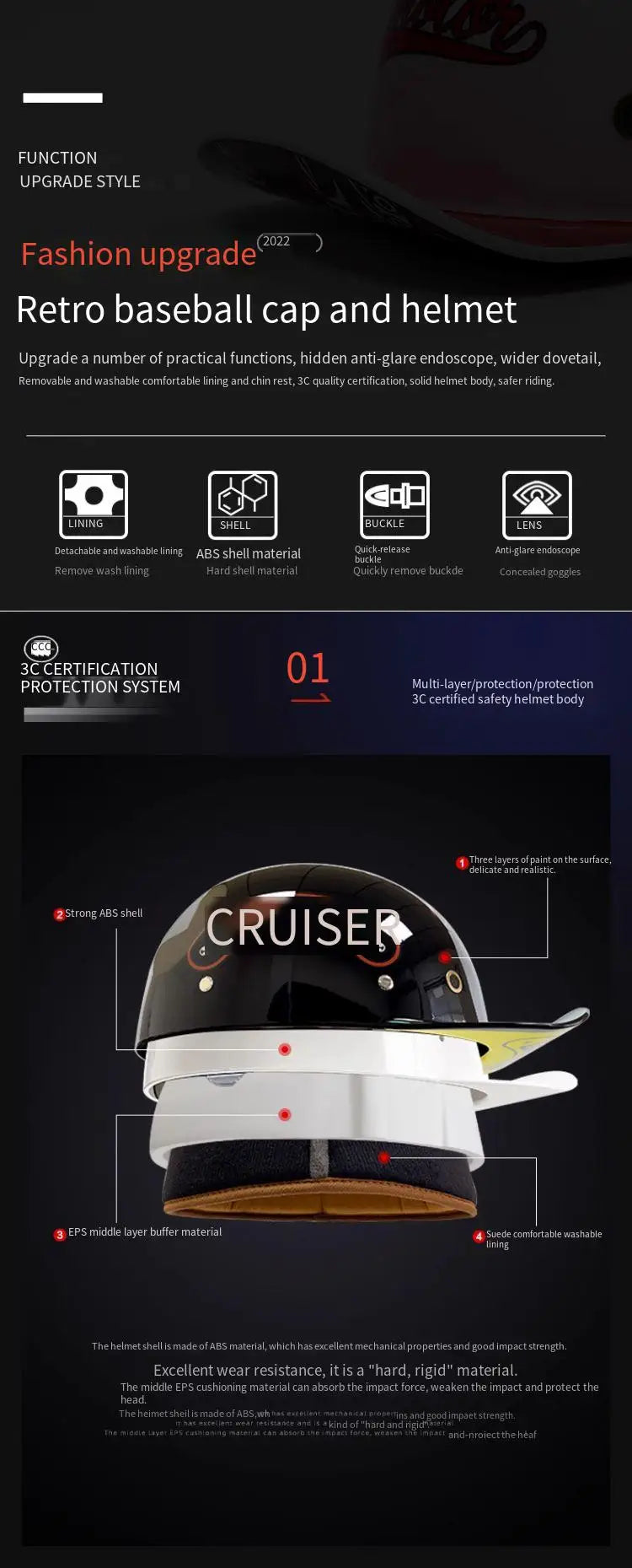 Motorcycle Helmet, Japanese-German Helmet, Men's Retro Half Helmet, Cruise Pedal, Tram, Light Prince Baseball Cap, Spring and Su