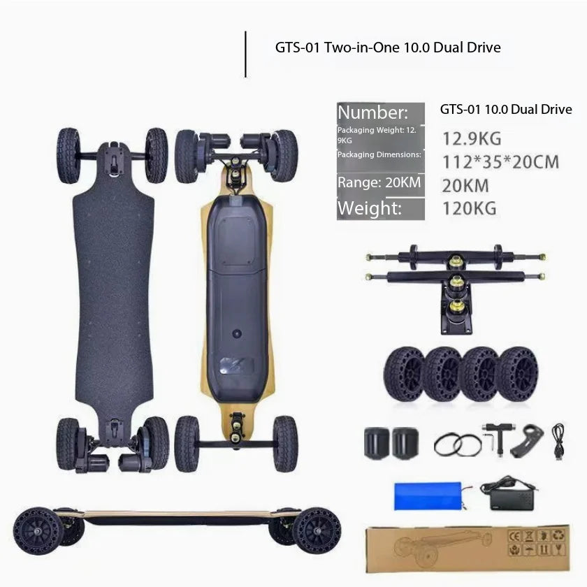 All Terrain Electric Skateboard, Off-Road Shock Absorbing Board, Wireless Remote Control High Speed Scooter for Adults Commute