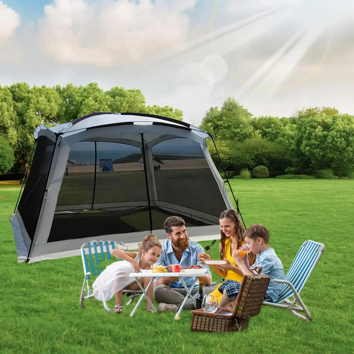 Outdoor Tent UV Resistant Sunshade House Screen House Tent For Family Trip Backyard Picnic Hiking Road Trips Travel