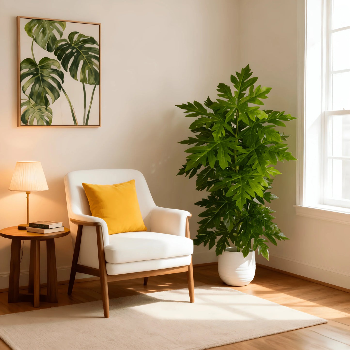 1Pcs Large Lifelike Artificial Rosaceae Papaya Leaf Plant 15-Leaf Simulated Monster Plant, Artificial Flowers Green Potted Plant